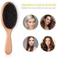 [Hot On Sale] Natural Boar Bristle Hairbrush Massage Comb Wood Handle Brush Comb Massage Comb Anti-Static Hair Scalp Paddle Brush Styling Tool