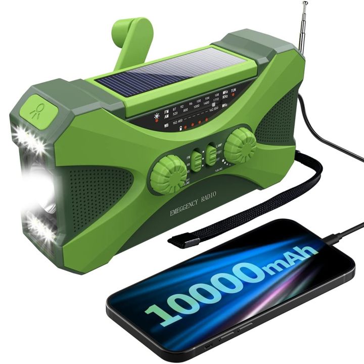 10000MAh Emergency Radio, Solar Hand Crank Radio, Portable Radio with Phone  Charger, LED Flashlight 