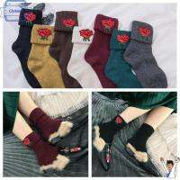 CHOLASEY Knit Winter Warm Hosiery Stockings Rose Flower Wool Blend Socks