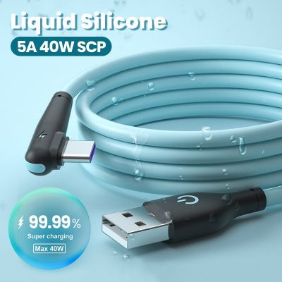 Soft Silicone USB C Cable 90 Degree Fast Charger 5A USB Type C Cable for Huawei Mate 40 Xiaomi POCO X3 Mobile Phone USB-C Cord Docks hargers Docks Cha