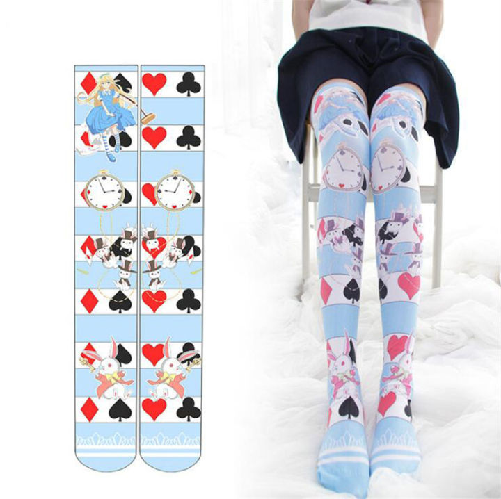 stockings-woman-socks-kobieta-skarpety-thigh-high-socks-lolita-medias-sexy-printing-plum-blossom-poker-takato-japan-student-loli