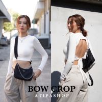 Atipashop - Bow crop เสื้อครอป แขนยาว ผูกเอวด้านหลัง