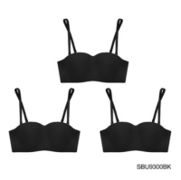 (Set 3 ชิ้น) Sabina เสื้อชั้นใน Invisible Wire (ไม่มีโครง) Body Bra The Series (เกาะอก) Seamless Fit รุ่น Pretty Perfect รหัส SBU9300 สีดำ