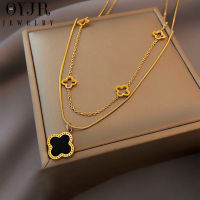 OYJR สร้อยคอใบโคลเวอร์แบบ๒ชั้น สร้อยสแตนเลสทองชุบ 18k สร้อยคอผญ.สวยๆ