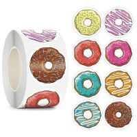 【CW】▩❃  Cartoon Donuts Sticker for Kids 500pcs/roll 1.5 inch Children Baby Happy Birthday Thank You Label Reward Motivational Stickers