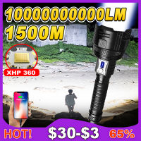 High Power LED Flashlights With Zoom 00000LM Torch Light Powerful XHP360 Tactical Flashlight Rechargeable Light