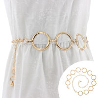 Round Metal Chain Belt for Women Elegant Gold Silver Color Long Belt Dress Jeans Decorative Chain Straps Waistband