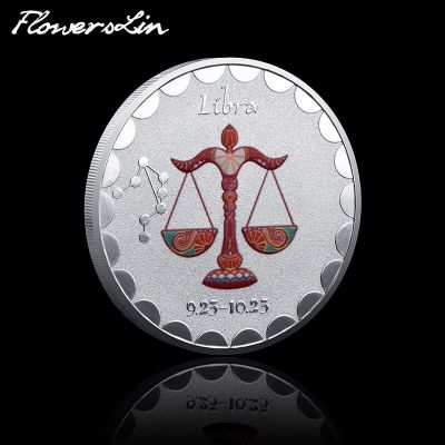 Libra Commemorative Coin Destiny Twelve Constellation Date 9.23-10.23 Silver Lucky Coin Metal Badge Collect Happy Birthday Gift