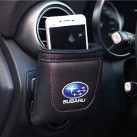 1 Pcs New Leather Subaru Car Logo Air Outlet Storage Pockets Mobile Phone Bag Car Debris Pockets