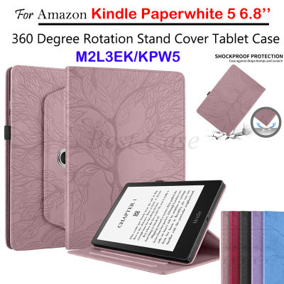 เคสแท็บเล็ตตั้งได้สำหรับกระดาษขาวของ Amazon Kindle การหมุน360องศาที่วางปากกาหนังกระเป๋าสไตล์ต้นไม้5 6.8นิ้วเคสแบบพับปิดได้ขาตั้งสำหรับ Kindle Paperwhite5ขนาด6.8นิ้ว M2L3EK รุ่น11th