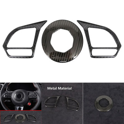 Car Metal Carbon Fiber Steering Wheel Cover Trim Decoration Frame for MG ZS EV HS MG6 MG5 EZS 2018-2021 Accessories