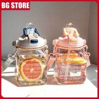 ❆卐﹊ 1350ml ouble-drinking large-capacity water cup belly cup with straw scale sports kettle outdoor portable