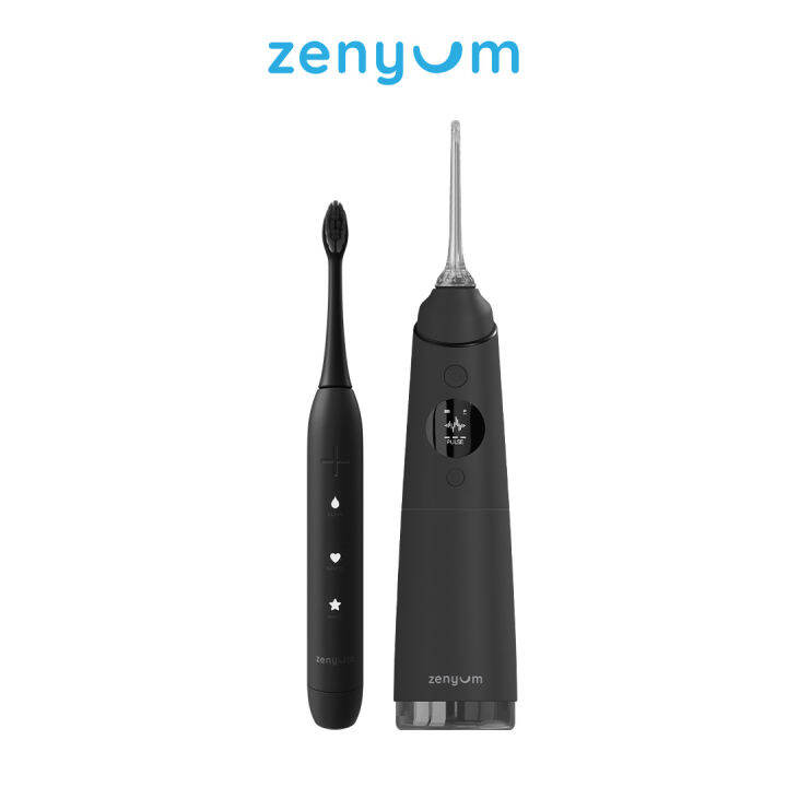 zenyumsonic-แปรงสีฟันไฟฟ้า-ดำ-waterflosser-pro-set-ไหมขัดฟันพลังน้ำ-ดำ-ขาว-รับประกัน1ปี