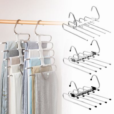 Multi-functional 5 in 1 Trouser Storage Rack Adjustable Pants Tie Storage Shelf Closet Organizer Stainless Steel Clothes Hanger Clothes Hangers Pegs