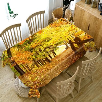 3D ใบเมเปิ้ลภูมิทัศน์พระอาทิตย์ตกป่าผ้าปูโต๊ะกันฝุ่นผ้าปูโต๊ะสี่เหลี่ยมสำหรับงานแต่งงานตกแต่ง Nappe De ตาราง