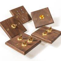 Household Wall Light Toggle Switch Panel Retro Black Walnut Solid Wood Brass Old-fashioned Personality Creative 2 Way Switch Power Points  Switches Sa