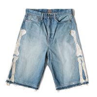 KAPITAL Hirata Hohiro Loose Relaxed Pants Embroidered Bone Wash Used Raw Edge Denim Shorts for Men and Women Casual Jeans