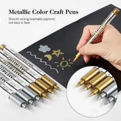 2pcs Waterproof Permanent Marker Pens Gold Silver Color Non-Toxic