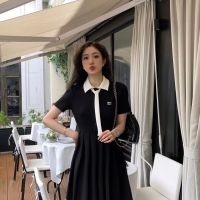 [FREE SHIPPING]MIU Elegant and Elegant Letter Pocket Logo Contrast Polo Necktie Short Sleeve Pleated Skirt