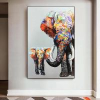 สัตว์ผ้าใบภาพวาดช้างที่มีสีสันเนื้อโปสเตอร์และพิมพ์ภาพผนังศิลปะสำหรับห้องนั่งเล่นตกแต่งบ้าน Cuadros