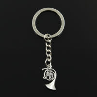 Fashion 30mm Key Ring Metal Key Chain Keychain Jewelry Antique Silver Color Plated French Horn 23x18mm Pendant Key Chains