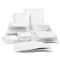 MALACASA Flora 26-Piece Porcelain Dinner Set with Bowls Dessert Soup Dinner Plates Rectangular Plates Set Service for 6 Person