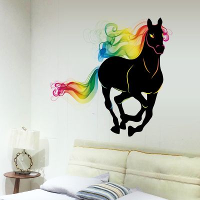 [24 Home Accessories] สติกเกอร์ติดผนังไวนิลรูปม้าสีสันสดใสสำหรับตกแต่งบ้านห้องนอนห้องนั่งเล่นวอลล์เปเปอร์ตกแต่ง