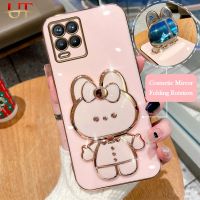 เคสโทรศัพท์แฟชั่นตัวยึดกระจกแต่งหน้าลายกระต่ายเคลือบ6D สำหรับ OPPO Realme 8i 8 Pro Realme 9i 9 Pro Realme 10 Pro Narzo 50i Narzo 50A Narzo 50i นายก Narzo 50A ชุบทองนายกฝาครอบหลังซิลิโคนนิ่มดีไซน์ใหม่