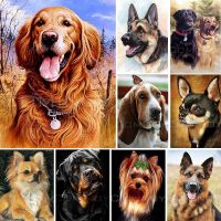 【CC】 Meian 11/14CT Embroidery Painting Dog Animals Kits DMC Printed Canvas Decoration