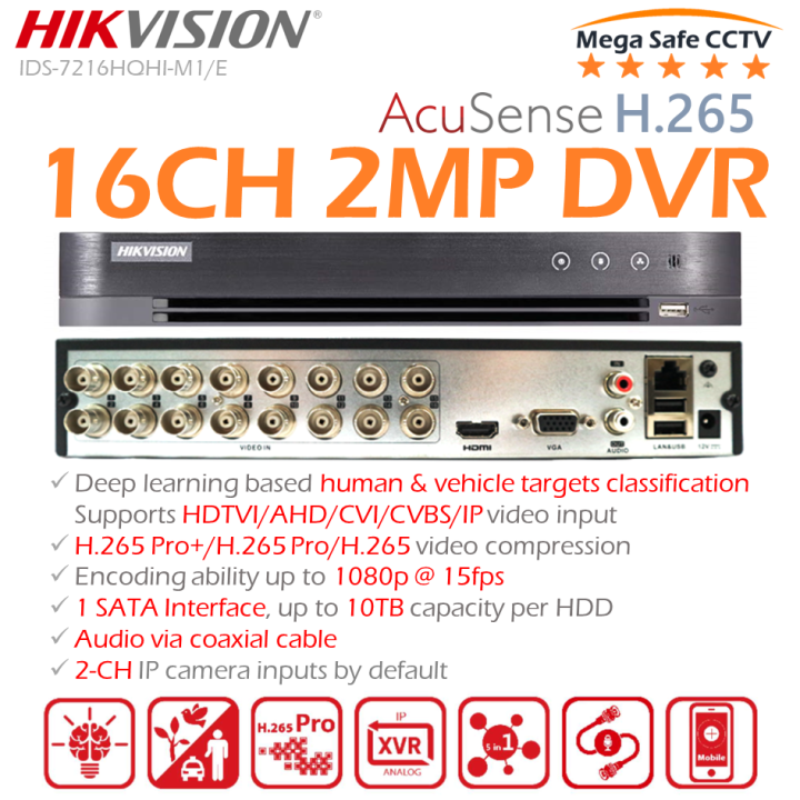 HikVision IDS7216HQHIM1/E(C) 16Channel 1080p 2MP 1U H.265 Acusense