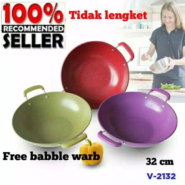 Kuali Plat Warna 34 Cm Marbel Kuping Anti Lengket Wajan Enamel