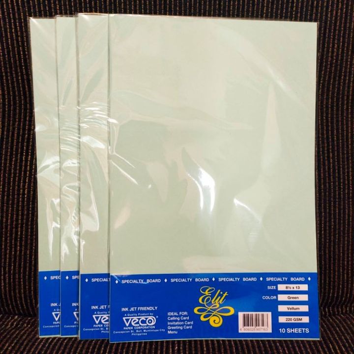 Veco Elit Vellum Board (Green, Canary, P. Cream) 220 GSM, A4 & Long (10