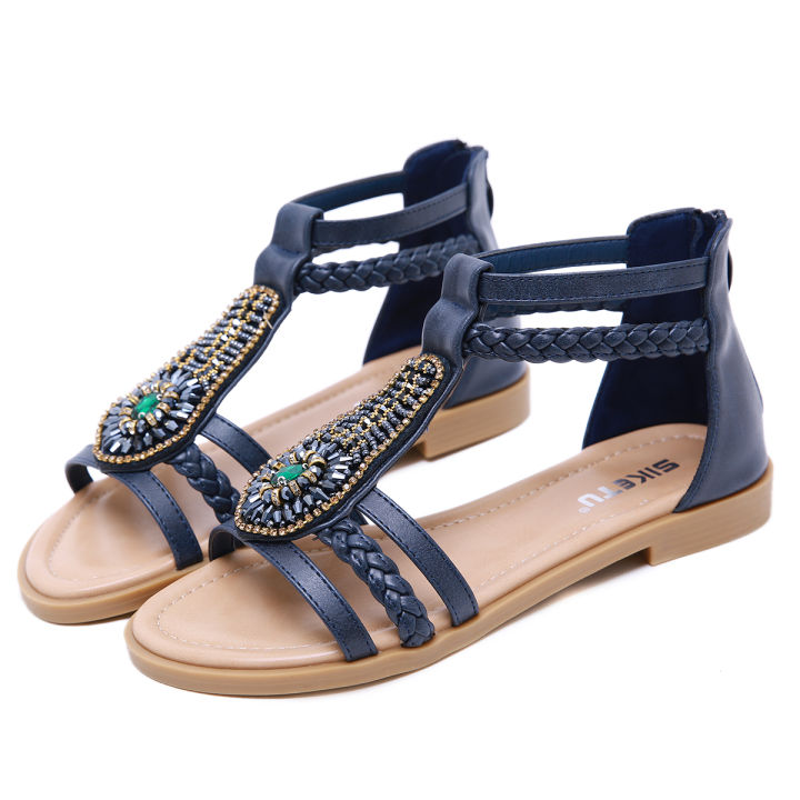 top-35-42-strapy-sandals-women-gemstone-beading-soft-leather-zipper-flat-low-heel-ladies-shoes-dinner-flat-shoes-office-wear-hot-sale