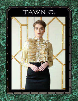 TAWN C. - Glitzy Gold Jessica Blouse เสื้อแต่งระบายพลีททองผ้าลาเม่