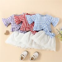 2PCS Toddler Baby Girls Summer Outfits Short Sleeve Plaid Print Ruffle Tops + Casual Skirt Set Infant Clothes  by Hs2023