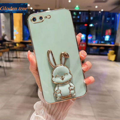 Andyh New Design Compatible For iPhone 6 6SPlus iPhone7 8 Plus iPhone SE 2020 Case Luxury 3D Stereo Stand Bracket Smile Rabbit Electroplating Smooth Phone Case Fashion Cute Soft Case