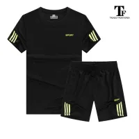 [TRENDS]2PCS/set Men Sports T shirt + Fitness Shorts Running Gym Sets Quick Dry Sportswear