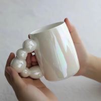 Pearl White Mugs Coffee Cups Ceramic Ins Korean Style Bubble Handgrip Coffee Cup for Breakfast Milk Juice Tea Cup Microwave Safe