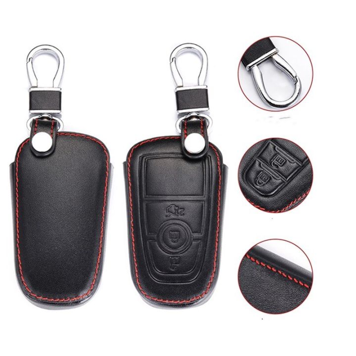 กระเป๋าใส่เคสกุญแจรถยนต์หนังสำหรับ-ford-mustang-2018-ecosport-3ปุ่มรีโมทอัจฉริยะปลอกกุญแจกระเป๋าพวงกุญแจ
