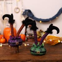 MAREING halloween accessories ฮาโลวีน ตกแต่งด้วยการตกแต่ง เครื่องประดับขาแม่มดฮาโลวีน ผ้าคอตตอน ผ้าผ้าทอ เครื่องประดับตู้ขาแม่มด ขโมยขาเอลฟ์คริสต์มาส นุ่มนุ่มๆ เท้าบินแม่มดคว่ำ ฮาโลวีน