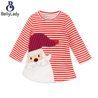 Girls Christmas Dress Trendy Striped Printing Long Sleeves Dress For 1-6 Years Old Kids【fast】