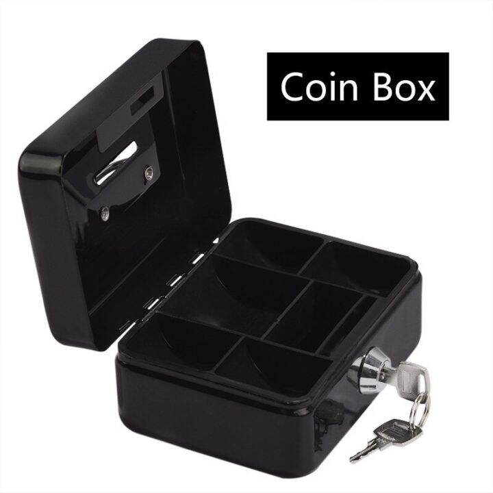 Mini Black Metal Stainless Steel Piggy Bank Safety Deposit Box For Money Coin Cash Tray With