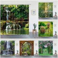 【Bathroom sale】 WaterfallShower CurtainSpring RuralLandscape ห้องอาบน้ำ Stings Decor