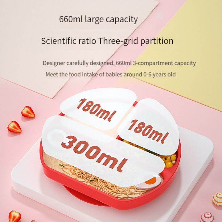 hamshmoc-จานอาหารค่ำซิลิโคนสำหรับเด็กซิลิโคนเกรดอาหารกันลื่นพร้อมหลอดดูดแบ่งทารกจานให้อาหารการเรียนรู้สำหรับเด็กทารก