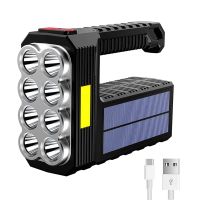 Rechargeable 8 LED Handheld Solar Flashlight with COB Sidelight, High Lumens 3 Modes Searchlight Lightweight Spotlight