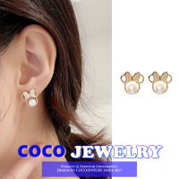 COCOJEWELRY S925เข็มเงินการ์ตูนเกาหลีมุกโบว์ต่างหูกระดุมสำหรับผู้หญิงแฟชั่นหูเครื่องประดับ