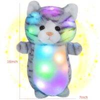 Luminous Cotton Plush Toys Standing Cat Throw Pillows Soft Grey Kitten LED Night Light Doll For Children Girls Daughter Son