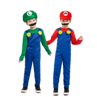 อะนิเมะ Super Brothers เด็กบอดี้สูท Luigi ฮาโลวีนคอสเพลย์เครื่องแต่งกายสีแดงสีเขียววันเกิดเสื้อผ้าหมวก Set