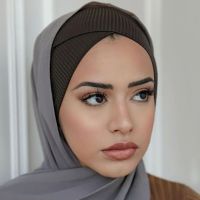 【YF】 Ribbed Cross Front Under Scarves Stretchy Muslim Inner Hijabs Head Wraps Female Headscarf Bonnet Under Hijab Caps