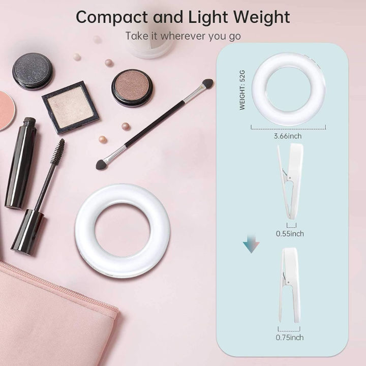 benbilry-clip-on-selfie-ring-light-rechargeable-3-light-modes-with-60-led-4-level-mini-circle-light-for-iphone-android-cell-phone-ipad-laptop-photography-camera-video-girl-makes-up